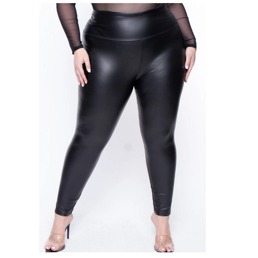 Faux Leather Leggings Plus Size Super Stretchy Spandex Clothing PU Leather Pant Tummy Control Oversized Pants ouc088.