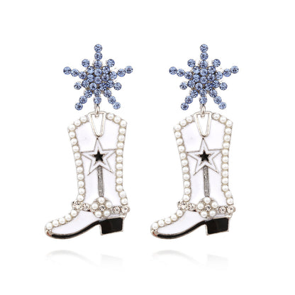 European and American Christmas earrings exaggerated creative oil dripping boots inlaid pearl earrings personality temperament snowflake earrings cross-border
