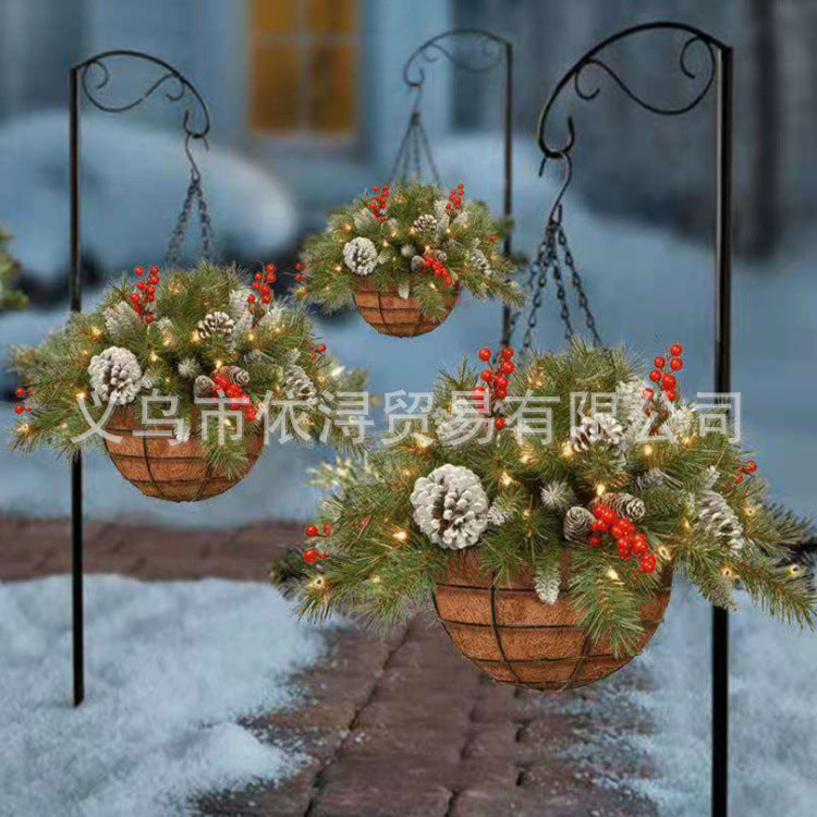 Christmas hanging basket wreath decoration Christmas artificial hanging basket Christmas simulation pine cones pine needles green plants hanging basket wreath