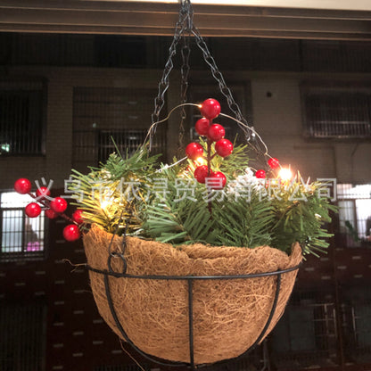 Christmas hanging basket wreath decoration Christmas artificial hanging basket Christmas simulation pine cones pine needles green plants hanging basket wreath