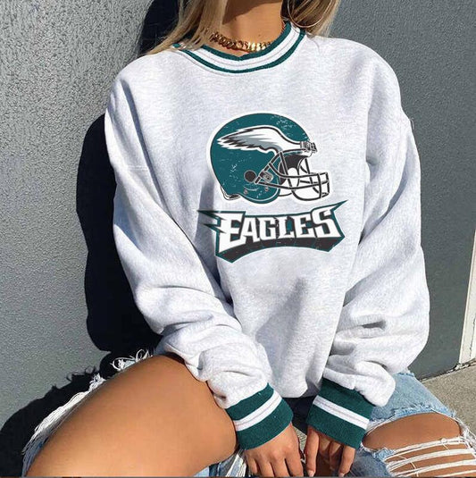 long-sleeved loose casual round neck pullover sweater-  football sports fans