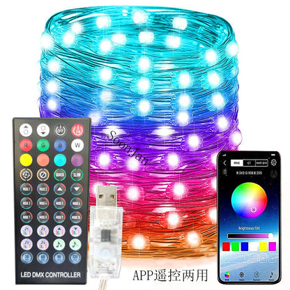 Mobile phone bluetooth APP Symphony point control light string Three-wire RGB paint bubble line point control light USB light string Christmas tree lights