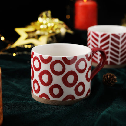 Red handmade cup bottom crude ceramic craft mug creative Christmas gift hand drawn ceramic cup cereal cup