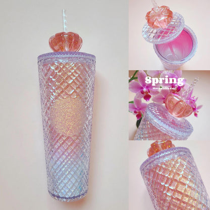 Limited Edition Valentine's Day Crown Straw Cup with Double-Layered Insulation and Studded Plastic Cover