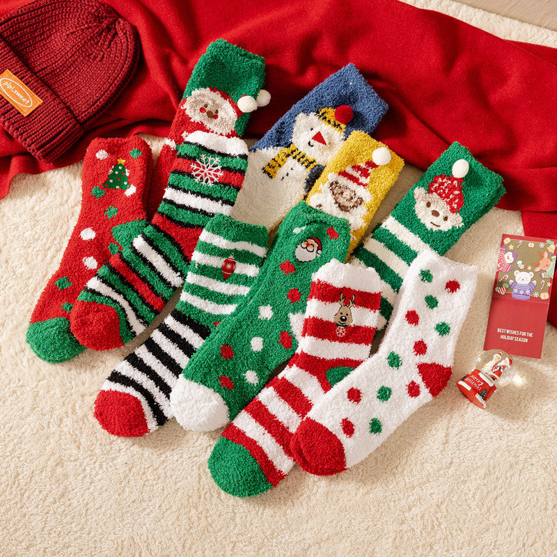 Ins tide Christmas ball coral fleece socks gift boxed Christmas gift thickened cartoon sleep socks cross-border