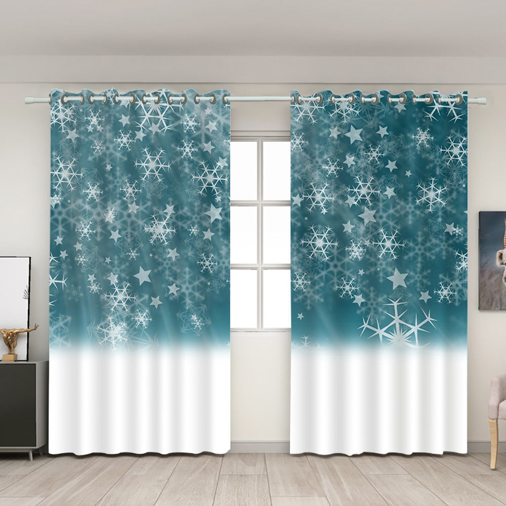 Christmas series digital print black silk curtains living room bedroom sunscreen high precision curtain