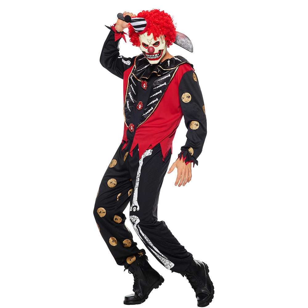 Halloween new spot white bone skull costume horror clown joker stage costume set