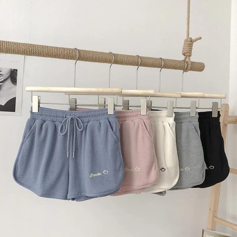 Shorts Women's Sports Fashion Waffle Pink Summer Student Thin Section Loose Wide Legs Casual High Waist Hot Pants.