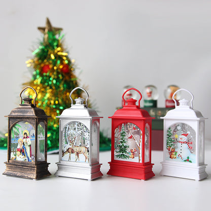 Christmas decoration fan plastic INS candlestick lamp snowman kerosene lamp desktop ornaments LED electronic candle lamp
