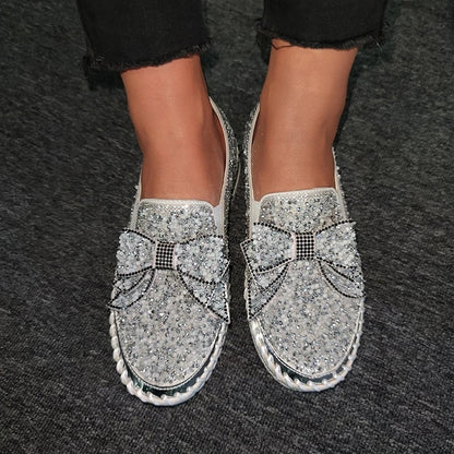 Shining Rhinestone Slip-On Thick Bottom Casual Ladies DIamond Shoes