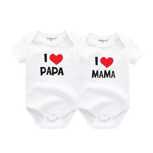 I Love Papa Mama Baby Bodysuits, 100% Cotton Twin Clothes for Newborn unisex