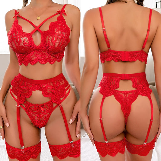 Sexy Erotic Lingerie Women Bra And Panty Garters 3pcs See Through Lingerie Sets Sexy Women's Underwear Set Porn Sexy Costumes - GOLDEN TOUCH APPARELS WOMEN