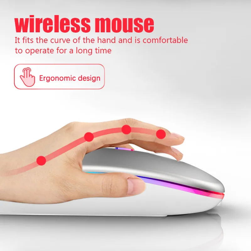 Rechargeable Wireless Bluetooth Mouse with RGB LED Backlit - Silent & Ergonomic Design for Laptop and PC Gaming