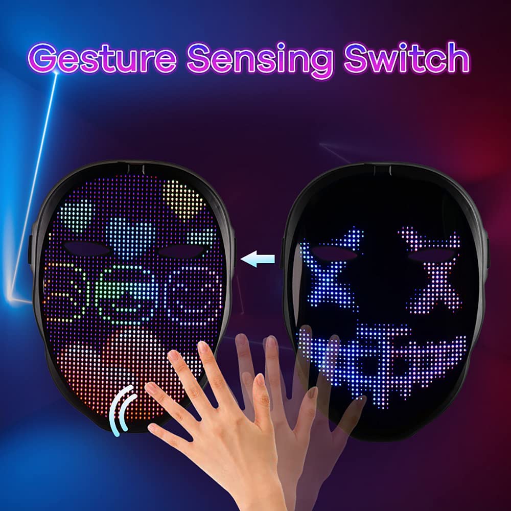 Smart phone Led Mask with Bluetooth Programmable Light up Face Transforming Masks for Halloween