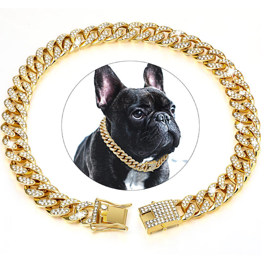 Dog Chain Diamond Cuban Collar Walking Metal Chain Collar with Design Secure Buckle, Pet Cat Cuban Collar Jewelry Accessories - GOLDEN TOUCH APPARELS WOMEN