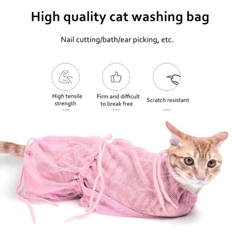 Mesh Cat Bathing Bag Multifunctional Adjustable Anti-Scratch Cat Bath Clean Bag Grooming Washing Bag Cat Nail Cutting Supplies - GOLDEN TOUCH APPARELS WOMEN