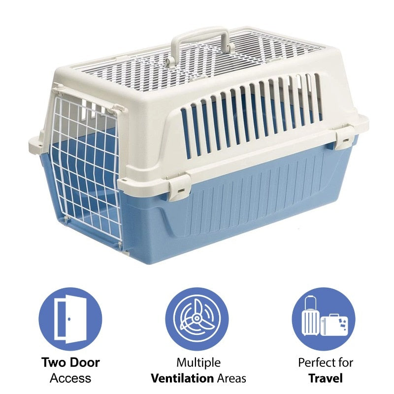 pet cage for cat Two Door Top Load Plastic Kennel, Blue 22-Inch cat house.