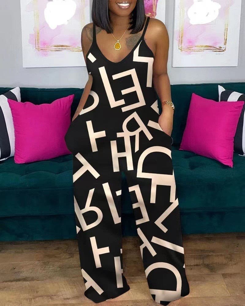 Daily Casual Women's Rompers 2023 Spring and Summer New Fashion Print Sexy Sleeveless Suspender Straight Tube Jumpsuit for Women - GOLDEN TOUCH APPARELS WOMEN