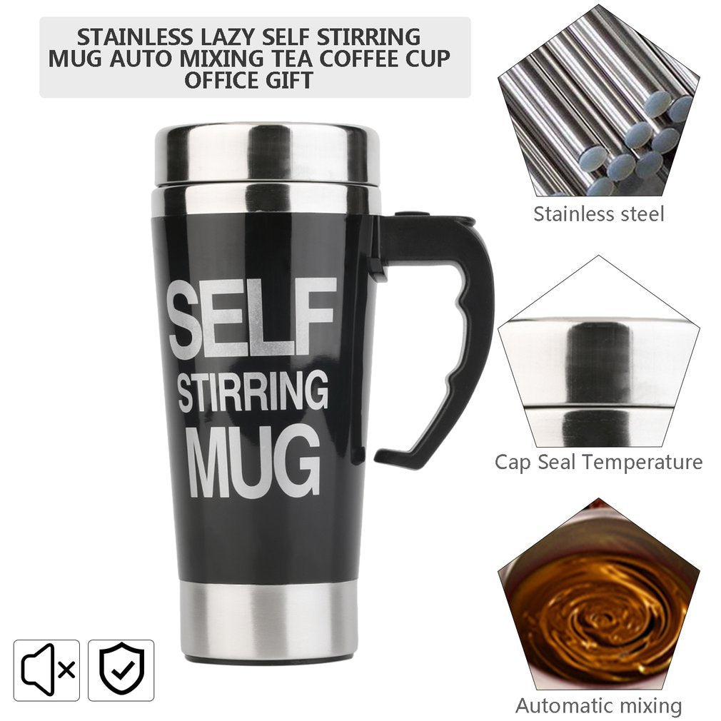 "500ml Self Stirring Mug - Electric Smart Double Insulated Cup - Stainless Steel Thermal Coffee Milk Mixing Cup"