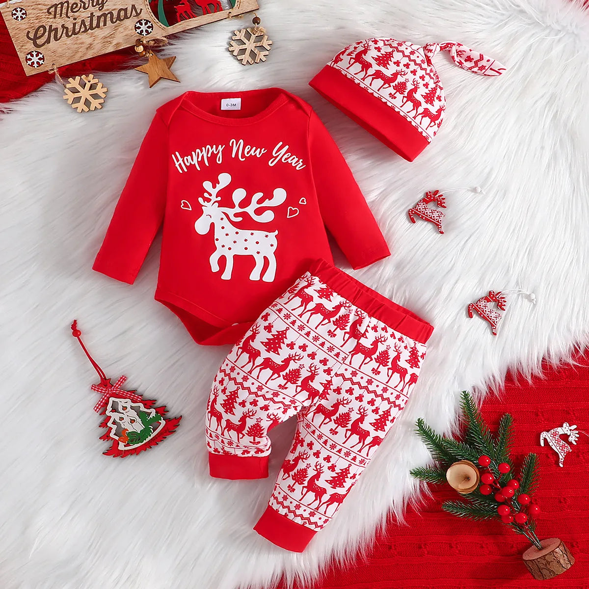 3pcs Christmas Baby Kid sets  Elk Cosplay Hat+Romper+Pant Performance Stage Dance Wear Costume Set Clothes