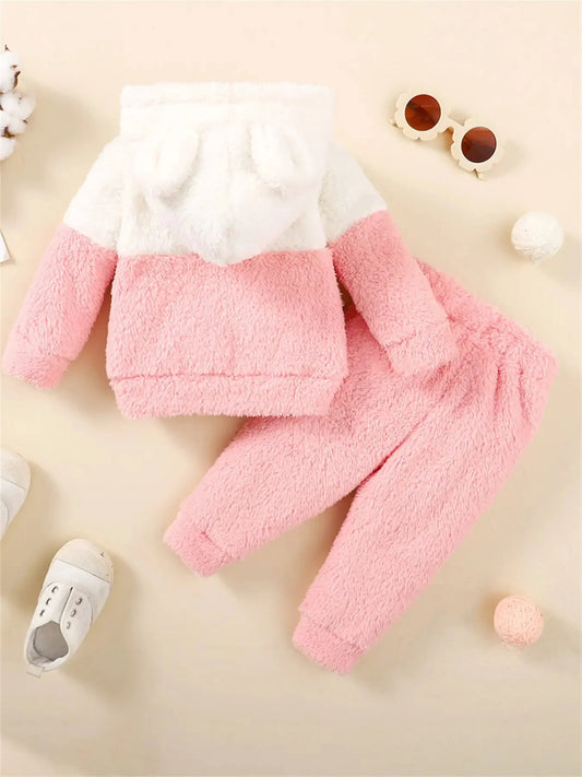 "Adorable Winter Newborn Baby Girl Sweater Set - Long-Sleeved Hooded Soft Fashionable Infant Clothing"