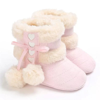 "Cozy Winter Snow Boots for Babies - 7 Colors, Warm Fluff Balls, Indoor Comfort, Soft Rubber Sole, Infant Newborn Toddler Shoes"