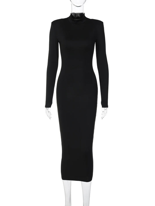Women's Turtleneck Long Sleeve Bodycon Maxi Dress - Fashion - Black - Casual Streetwear and Halloween Costume