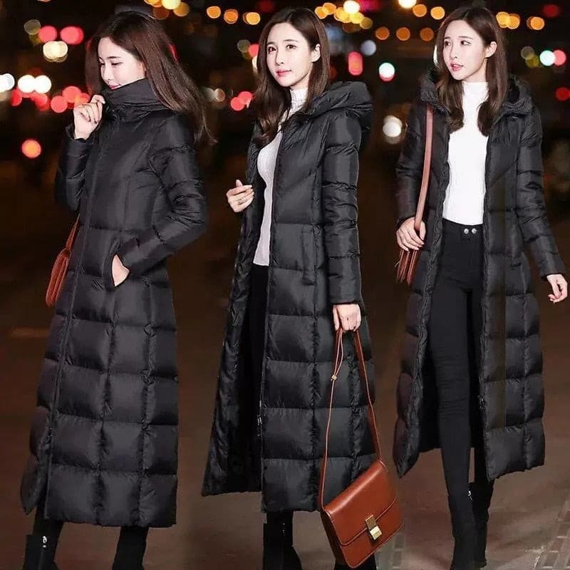 Long Down Cotton Coats Womens Black Parkas 2023 New Winter Warm Jacket Female Hooded Cotton-padded Coat Thicken Warm Puffer Coat.