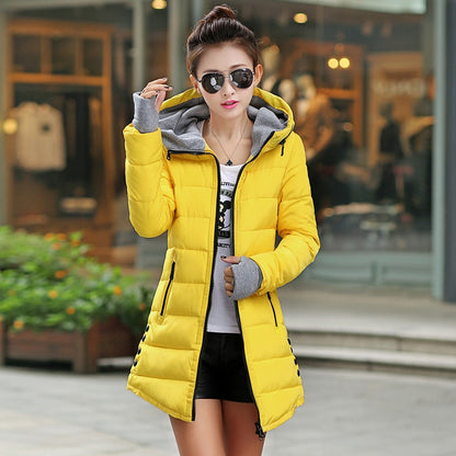 2022 Autumn Winter Slim Down Cotton Jacket Female Medium-long Thickening with A Hood Women's Gloves Wadded Coat Cheap Wholesale - GOLDEN TOUCH APPARELS WOMEN