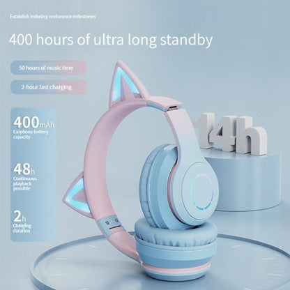 Wireless Bluetooth Headset Foldable Music Gradient Color Flash Lovely Cat Ear With Mic Gamer Headphones Girls Christmas Gifts - GOLDEN TOUCH APPARELS WOMEN