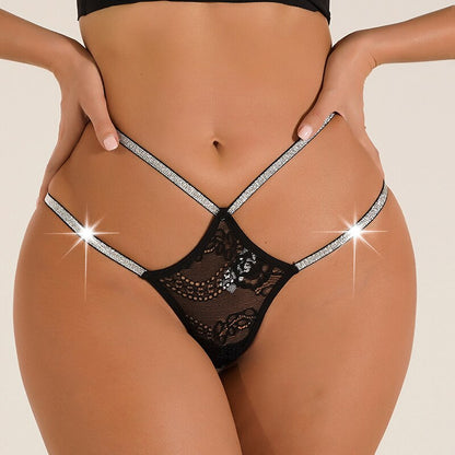 Lingerie Rhinestone  Female Underwear Low Waist Thongs (G string Sensual Lenceria)