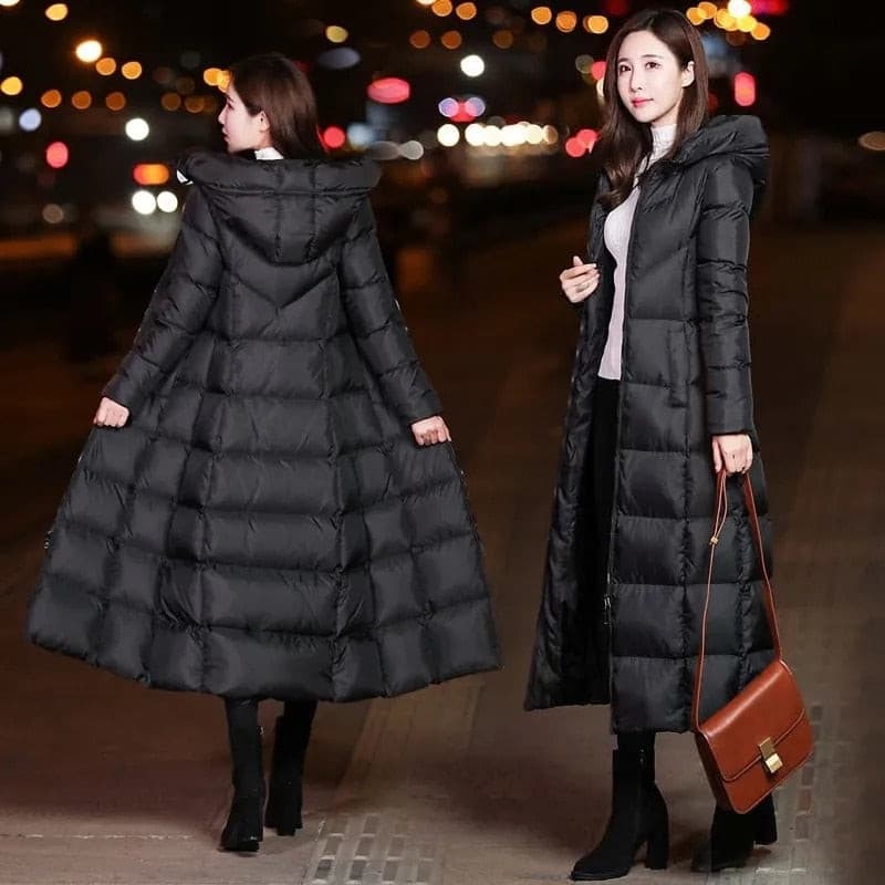 Long Down Cotton Coats Womens Black Parkas 2023 New Winter Warm Jacket Female Hooded Cotton-padded Coat Thicken Warm Puffer Coat.