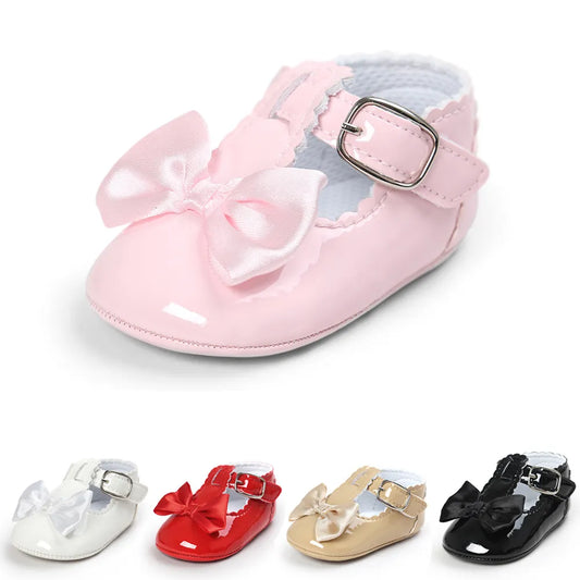 Baby Princess Dress Shoes: Cute Bow, Soft Sole, PU Leather, Solid Color, 0-18 Months, Newborn Toddler Girl Shoes