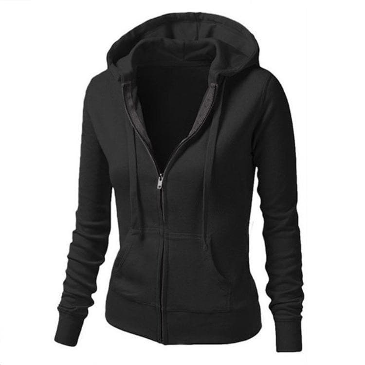 Womens Fashion Simple Drawstring Hooded Coats Women Casual Sport Fitness Hoodie Fleece Sweatshirt Zip Jackets - GOLDEN TOUCH APPARELS WOMEN