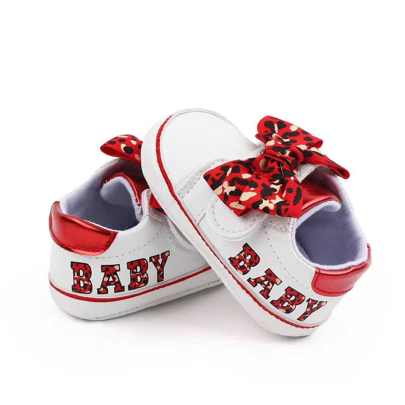 "Cute Bowknot Baby Sneaker with Soft Cotton Sole - 2023 New Arrival Fashionable Girl Shoes for Babies - Size 0-6-12 Months"