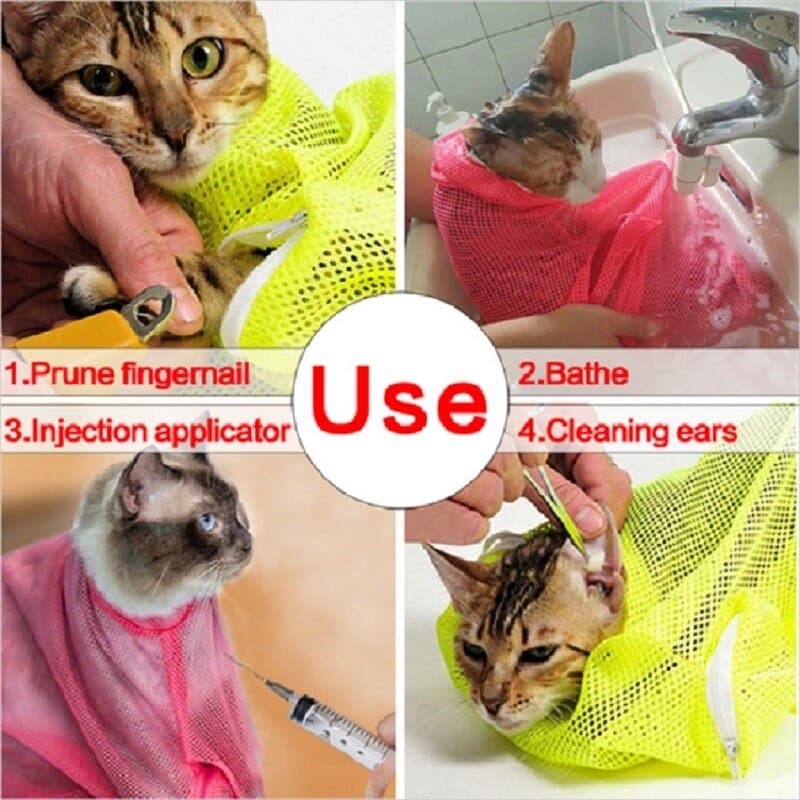 Mesh Cat Bathing Bag Multifunctional Adjustable Anti-Scratch Cat Bath Clean Bag Grooming Washing Bag Cat Nail Cutting Supplies - GOLDEN TOUCH APPARELS WOMEN