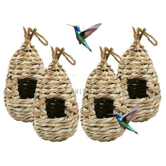 Hanging Bird House Pastoral Birdhouse Natural Fiber Finch Bird Nest Hut Outdoor Cage Hand-woven Straw Rope Shelter Hideaway.