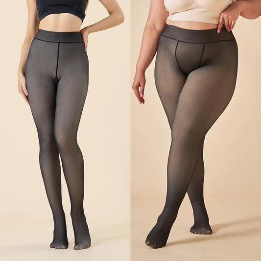 Women's Thick Thermal Tights Stockings - Warm Winter Pantyhose Leggings with High Waist Elastic and Slimming Effect