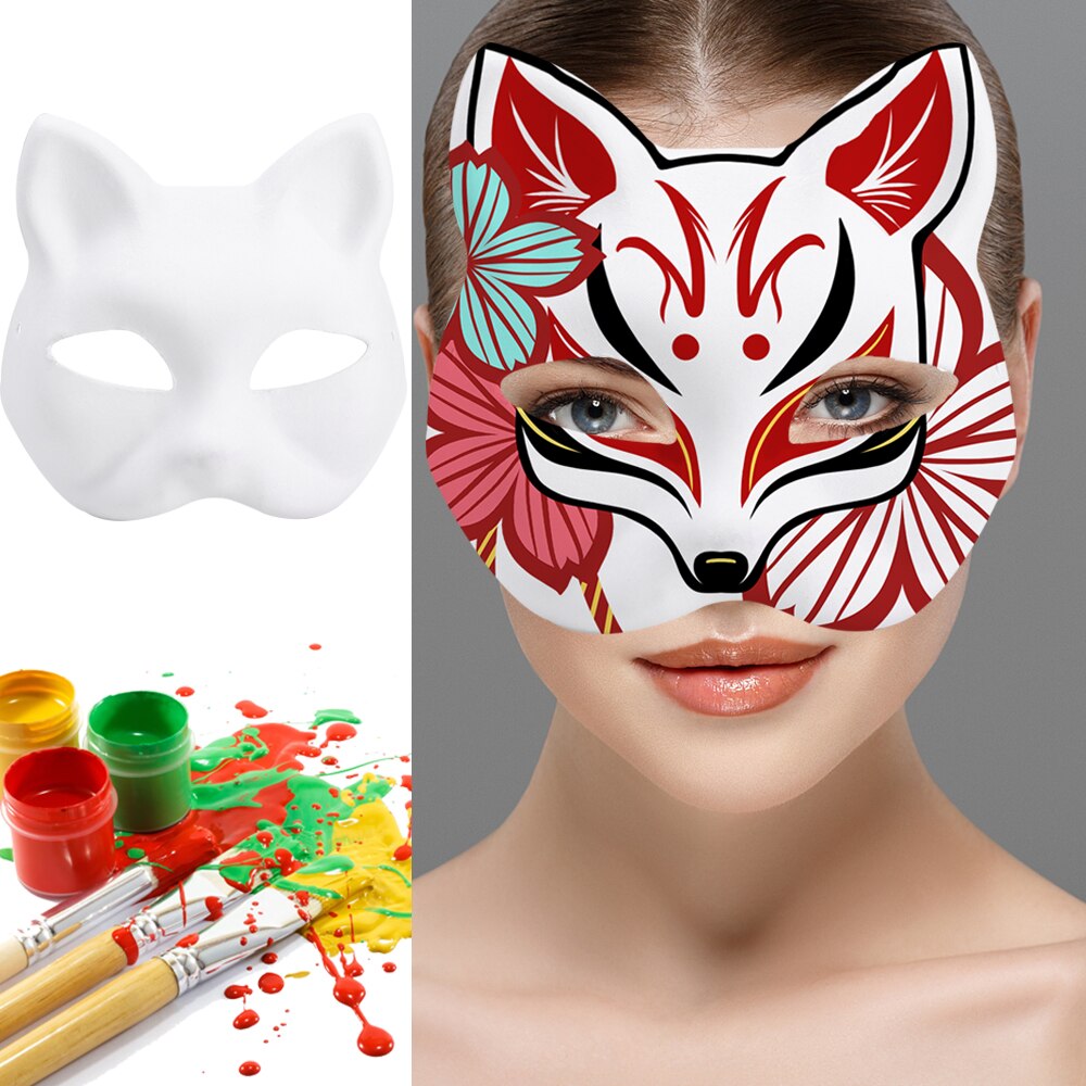 Anime Halloween Foxes Mask Japanese Cosplay Rave Hand-Painted Anime Demon Slayer Half Face Cat Masks Festival Party Props - GOLDEN TOUCH APPARELS WOMEN