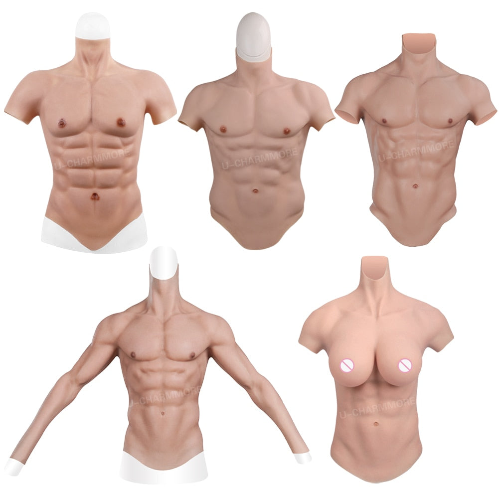 U-Charmmore Oil-Free Silicone Muscle Suit Fake Belly Body For Cosplayers Bodybuilding Chest Man Crossdresser Cosplay.
