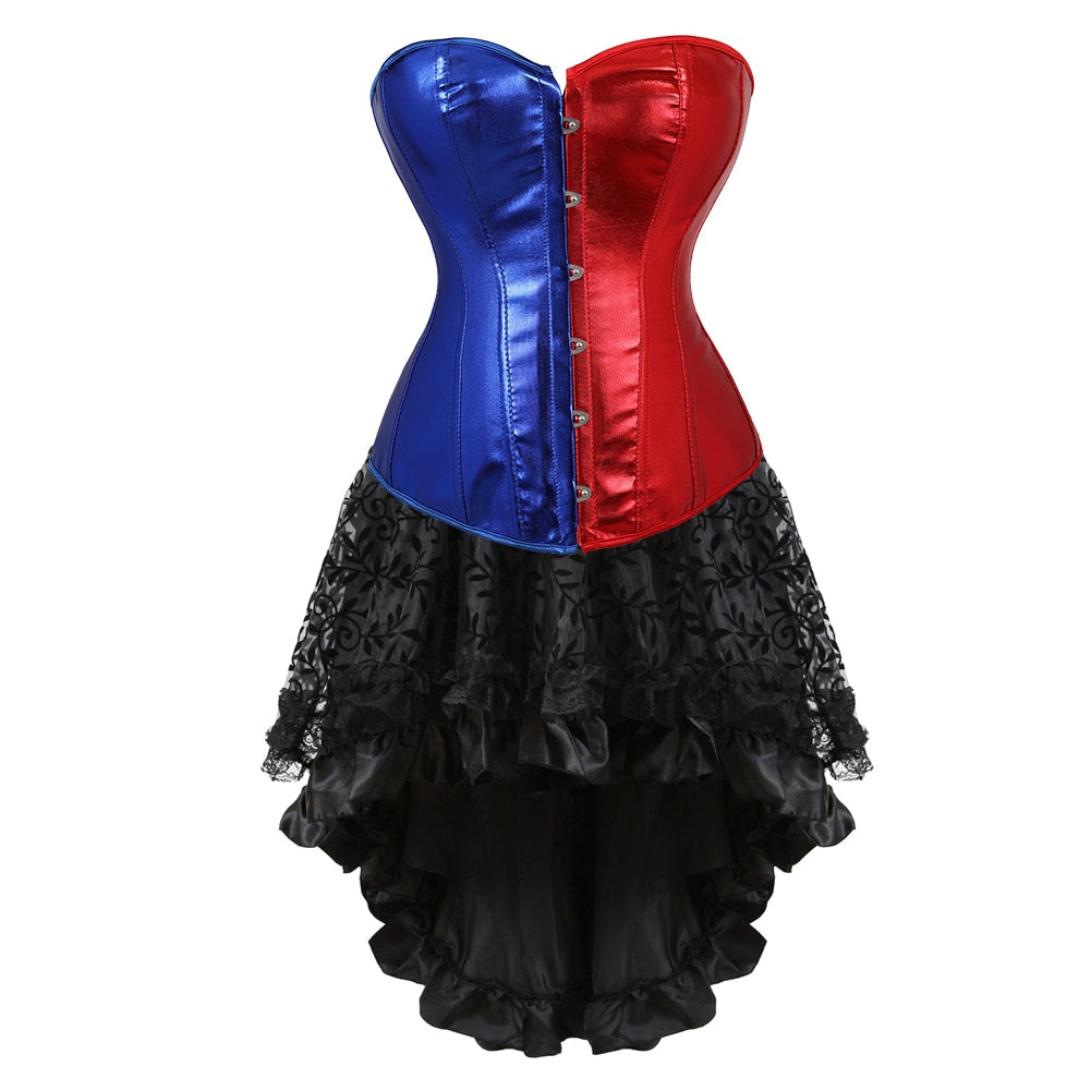 Bustier Dress for Women Red Blue Gothic Corsets Skirt Set Burlesque Halloween Partynight Costumes Rave Corsage Outfits Plus Size - GOLDEN TOUCH APPARELS WOMEN