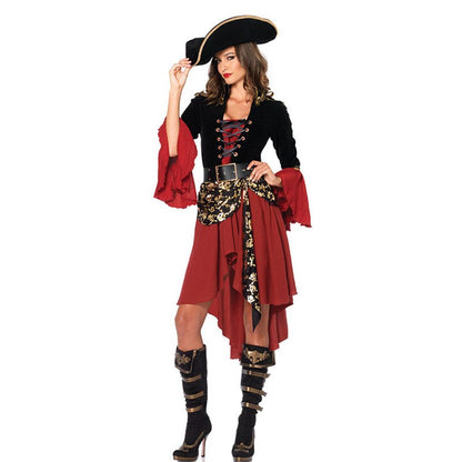 Ataullah Female Caribbean Pirates Captain Costume Halloween Role Playing Cosplay Suit Medoeval Gothic Fancy Woman Dress DW004 - GOLDEN TOUCH APPARELS WOMEN