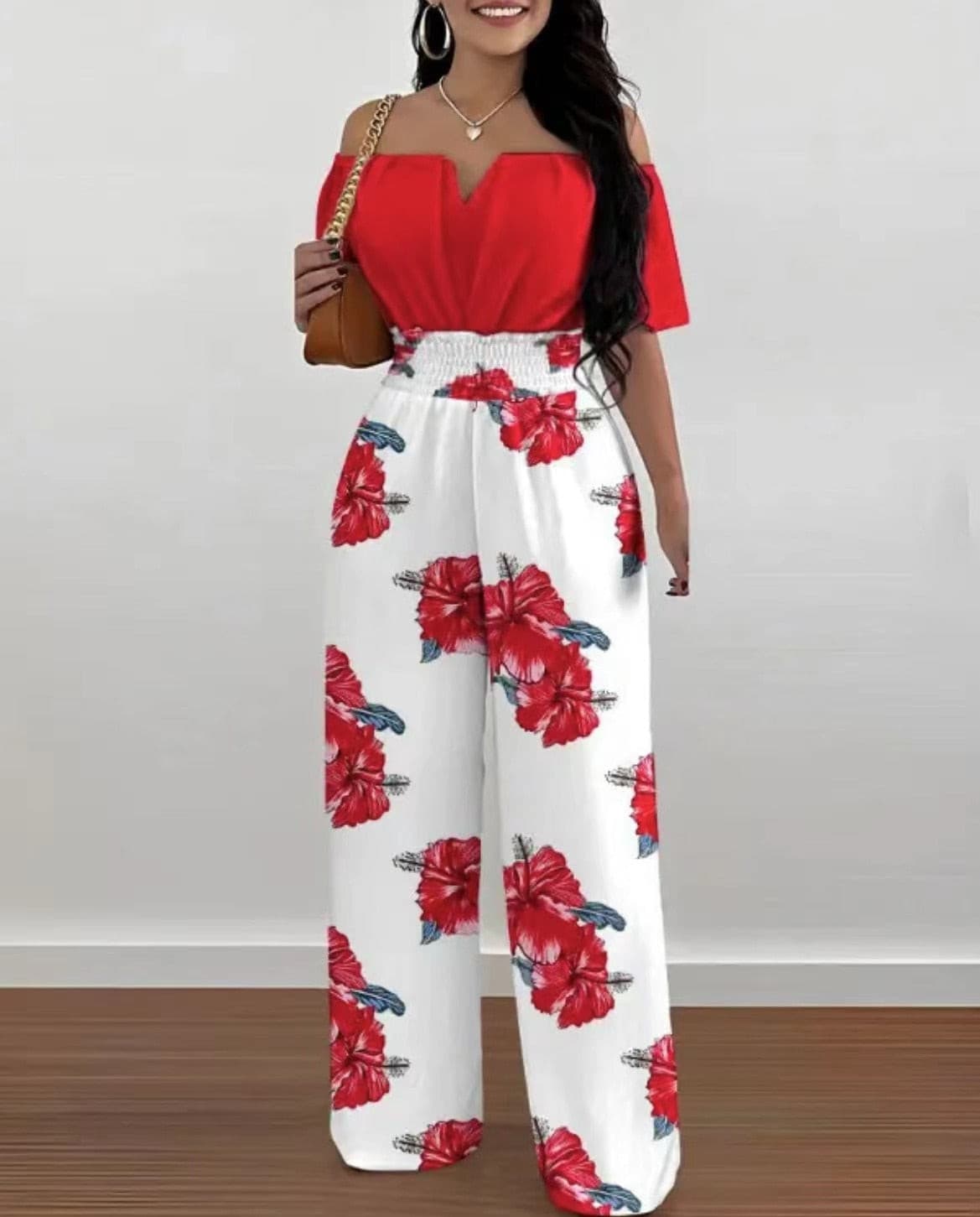 Summer Fashion Printed Wide Leg Jumpsuit Women Sexy Beach Style Off-shoulder High Waist Jumpsuit Womem - GOLDEN TOUCH APPARELS WOMEN