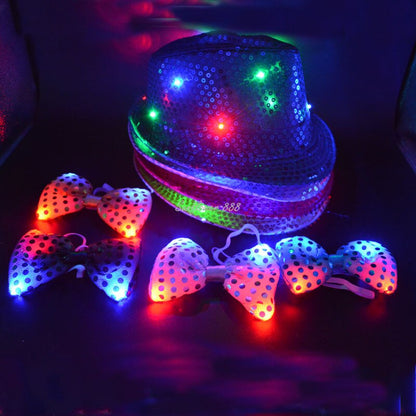 Woman Men LED Light  Sequin Jazz Hat Cap Bow  Tie Glasses Glow Rave Party Bar Parade  Costume  Wedding  Carnival - GOLDEN TOUCH APPARELS WOMEN
