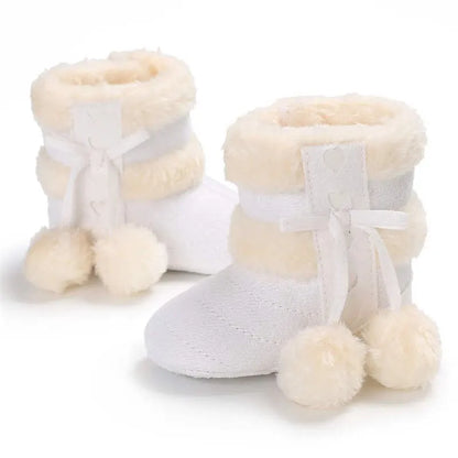 "Cozy Winter Snow Boots for Babies - 7 Colors, Warm Fluff Balls, Indoor Comfort, Soft Rubber Sole, Infant Newborn Toddler Shoes"