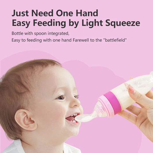 BPA-Free Silicone Squeeze Bottle Spoon Feeder for Infants (3 OZ/90ml) - Ideal for Rice Paste, Fruit, and Vegetable Feeding