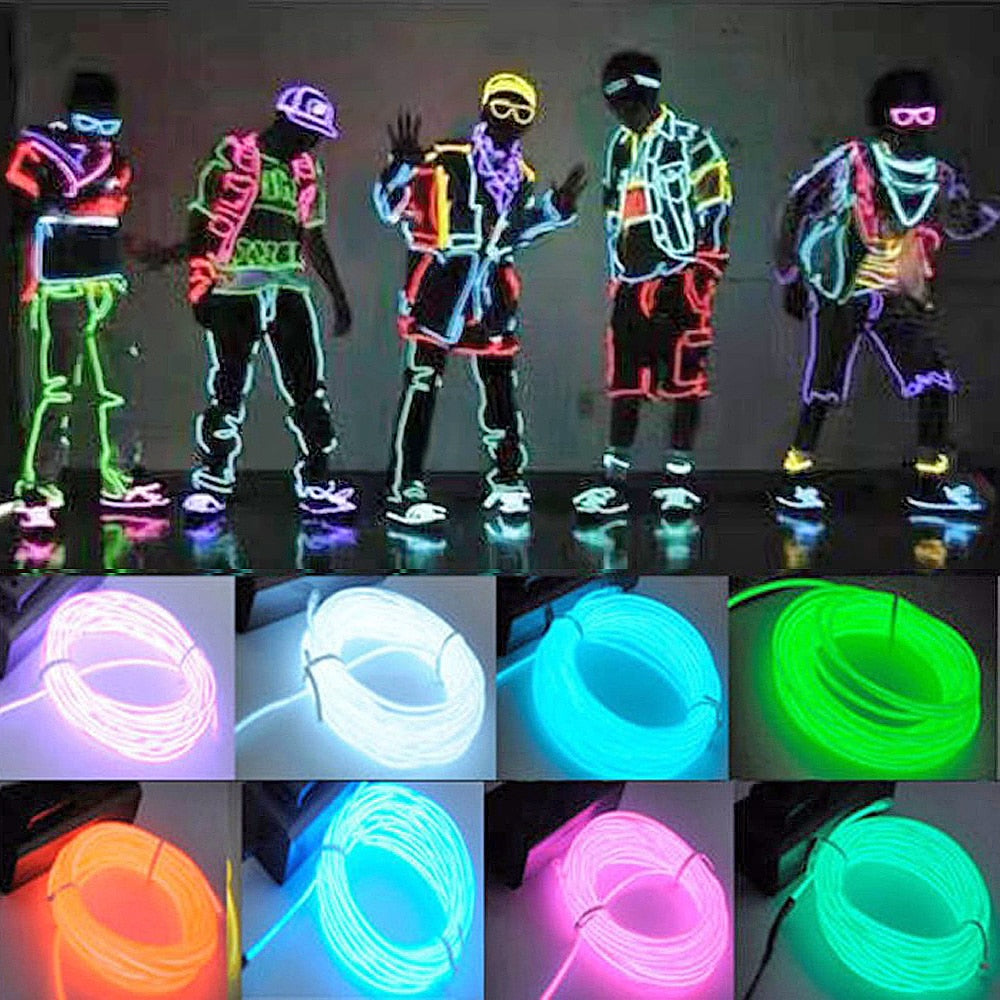 Glow EL Wire Cable LED Neon Christmas Dance Party DIY Costumes Clothing Luminous Car Light Decoration Clothes Ball Rave 4m/2m/5m - GOLDEN TOUCH APPARELS WOMEN