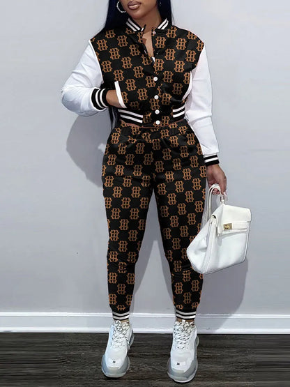 Women's Printed Baseball Suit Set - Casual Winter/Spring Tracksuit