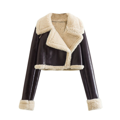 Faux Shearling Biker Jacket - GOLDEN TOUCH APPARELS WOMEN