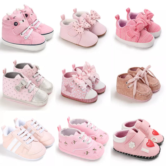 Pink Princess Fashion Sneakers - Soft Sole Anti-Slip Baby Shoes for Infants and Toddlers (0-1 Year)